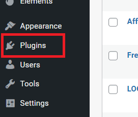 Image of backend of wordpress website - Plugins link is highlighted